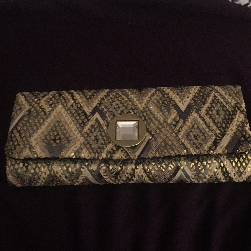 Gold sequin clutch